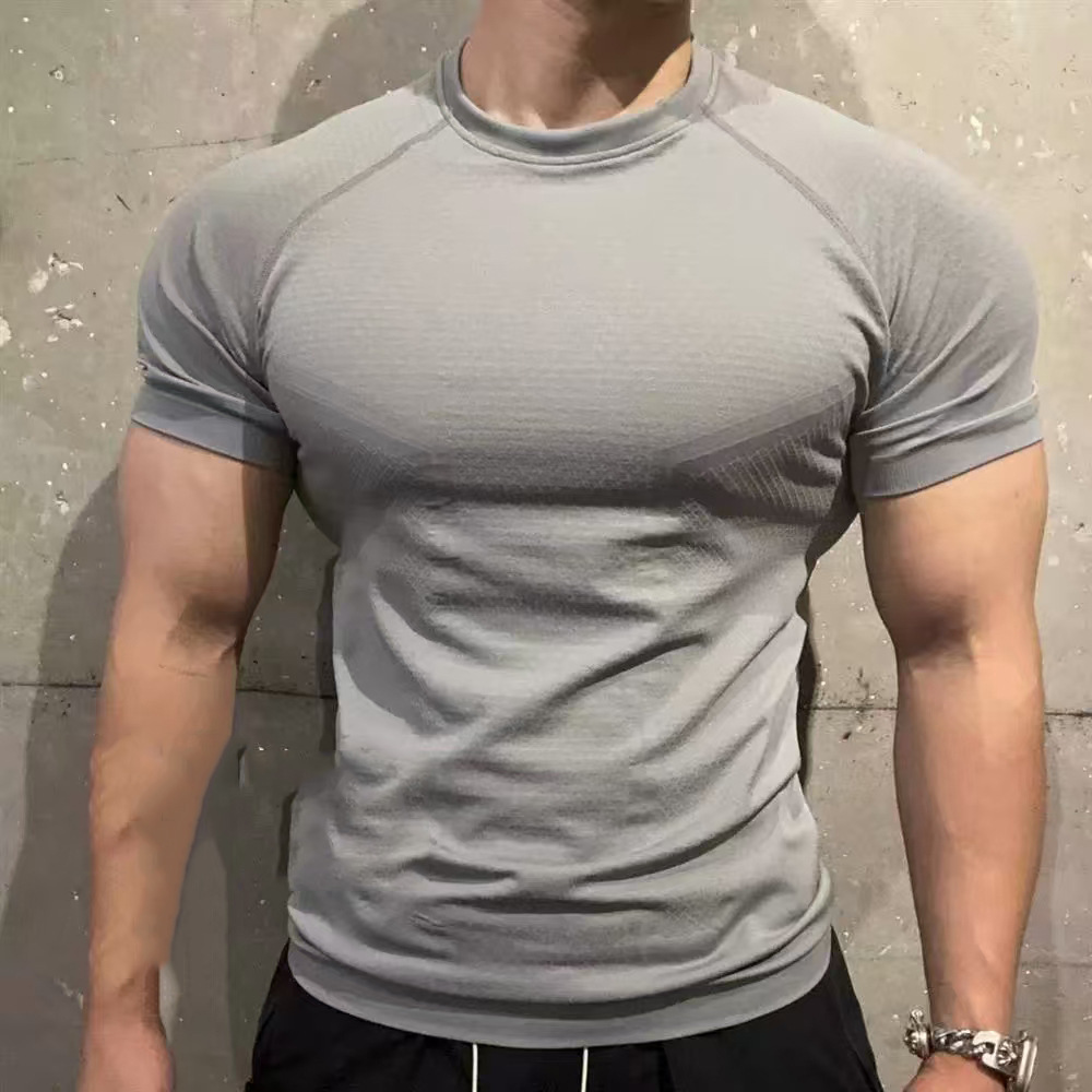 Men's Quick Drying Breathable T-Shirt For Muscular Fitness Gym Workouts Short Sleeves Tight Fitting Crew Neck Joggers Outdoor Sportswear_voghion.com