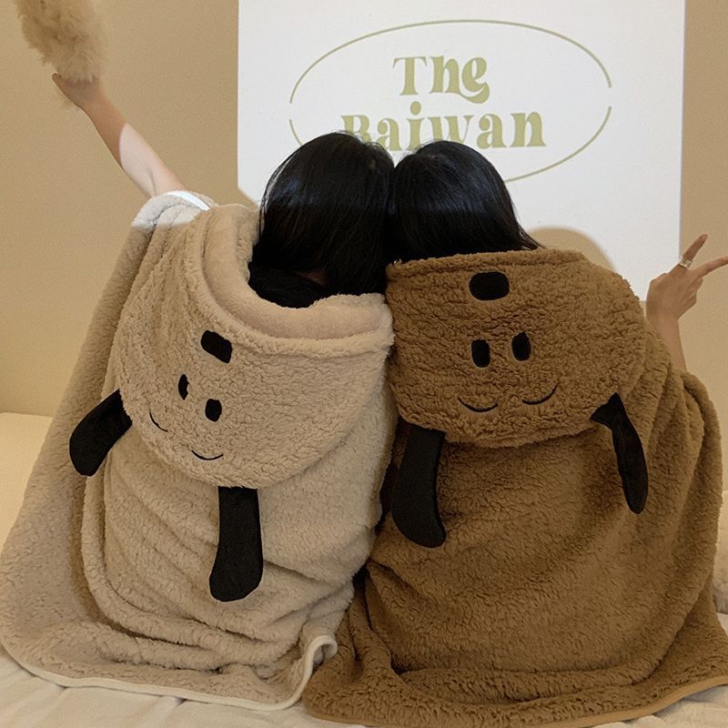 Cartoon puppy blanket autumn and winter thickened shawl office nap warm plush hooded blanket cute Cape fashion
