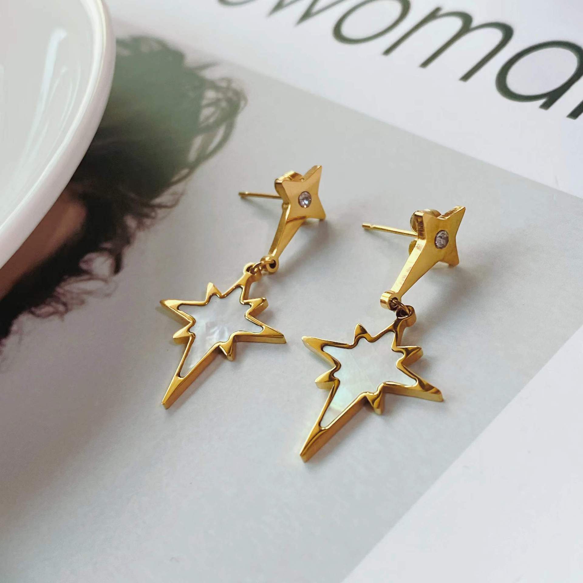 European And American New Galaxy Polaris North Pluto Titanium Steel Earrings display picture 4