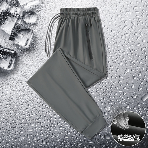Men's Summer Quick-Dry Straight Leg Pants Breathable Running Fitness Sports Trousers Men's 9/10 Inseam Chino Ice Silk Ankle Pants