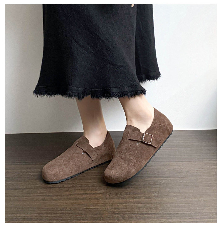 Giày lười da bò bít mũi quai hậu có khóa, đế cao 3 cm — Màu caramel, Màu mơ, Màu nâu đậm chi tiết 16