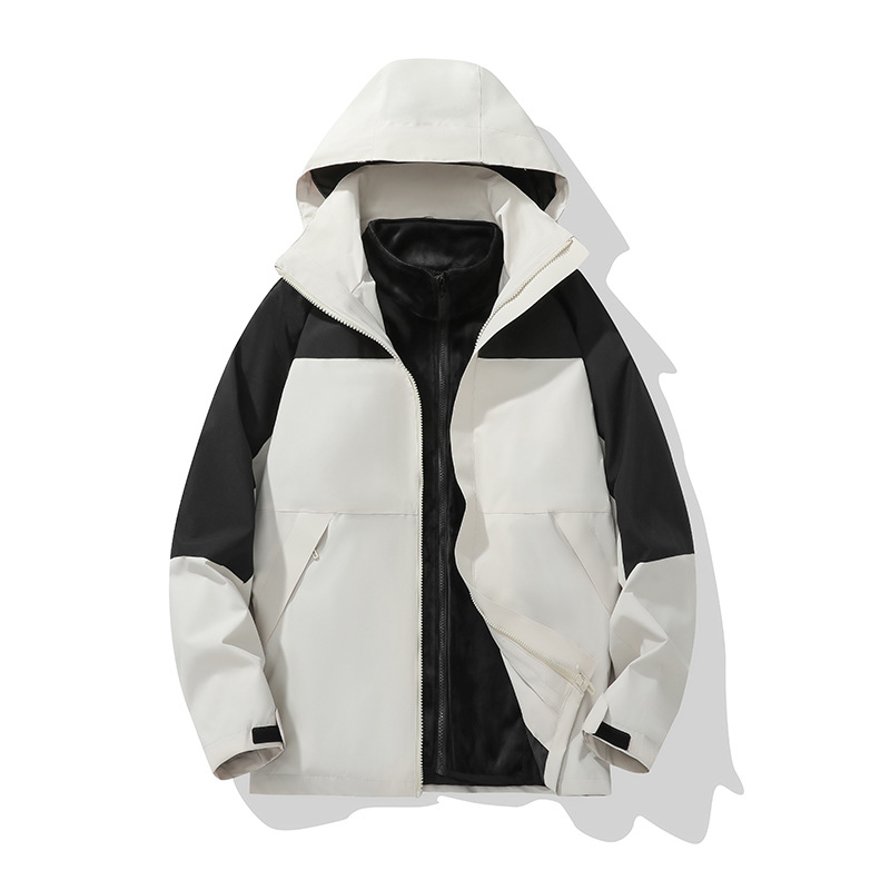 Chaqueta de chaqueta de otoño e invierno con forro grueso, traje de pareja impermeable de manga larga tres en uno