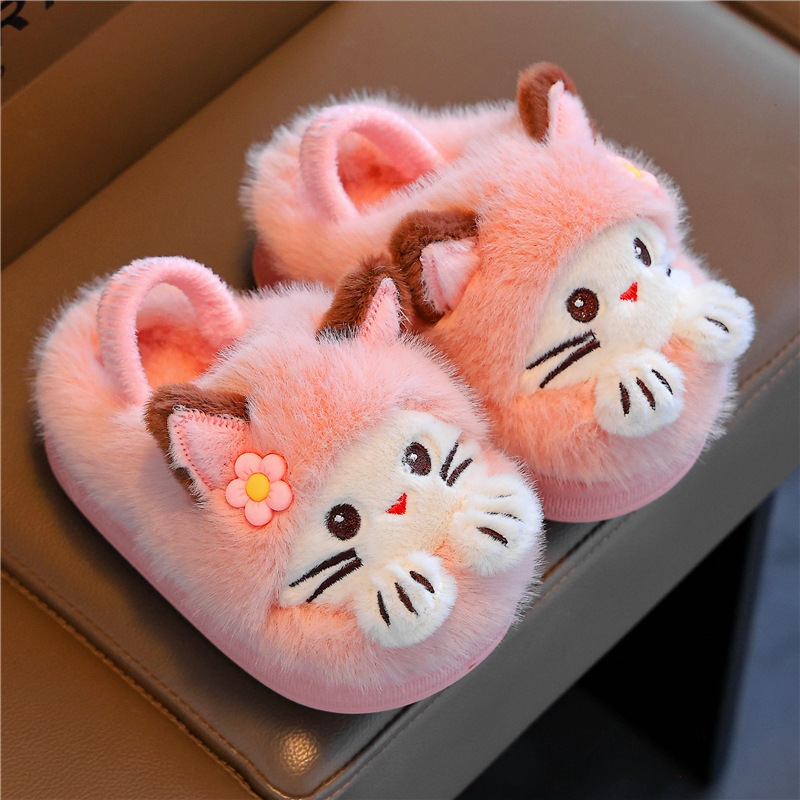 Children's autumn and winter cartoon cotton slippers, unisex, for indoor use, non-slip, warm, with soft soles and plush lining