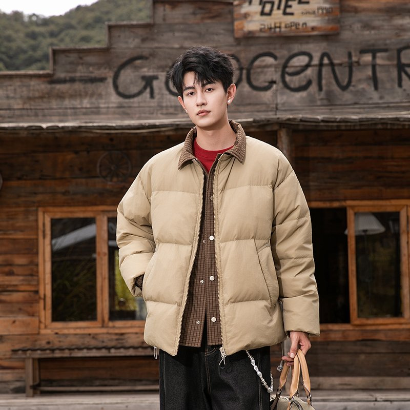 情侣翻领羽绒服2025冬季新款情侣装青年时尚休闲舒适保暖拼接外套