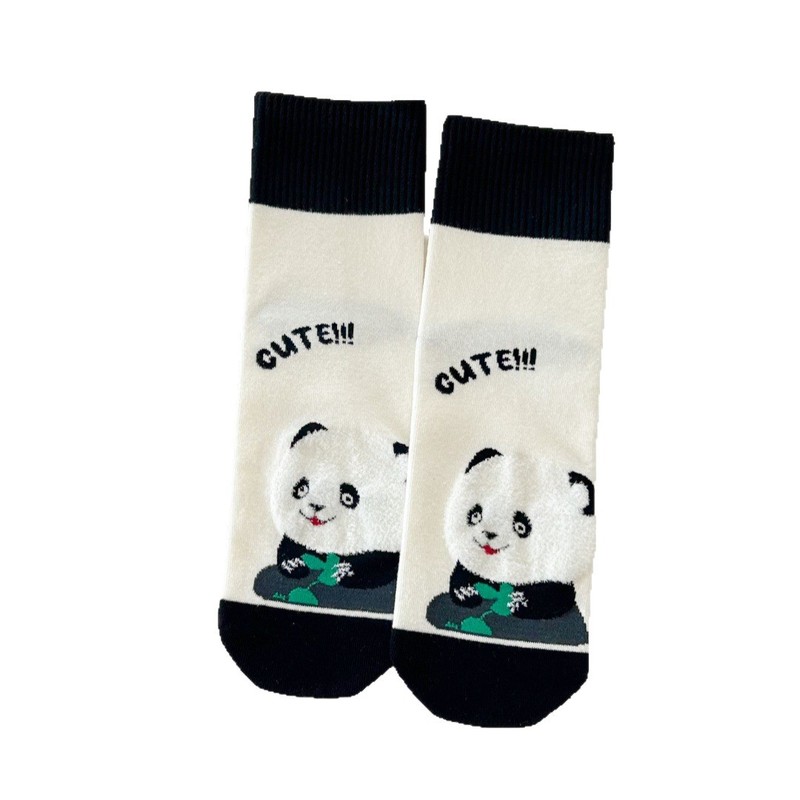 袜子女秋冬中筒袜卡通可爱网红熊猫长筒袜纯棉抗菌防臭堆堆袜批发|undefined