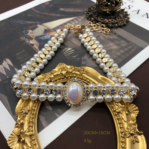 Western Retro Mabe Pearl Necklace Earrings Studs Ear Clip Set Hepburn Style Accessories Cheongsam Dress Necklace Women