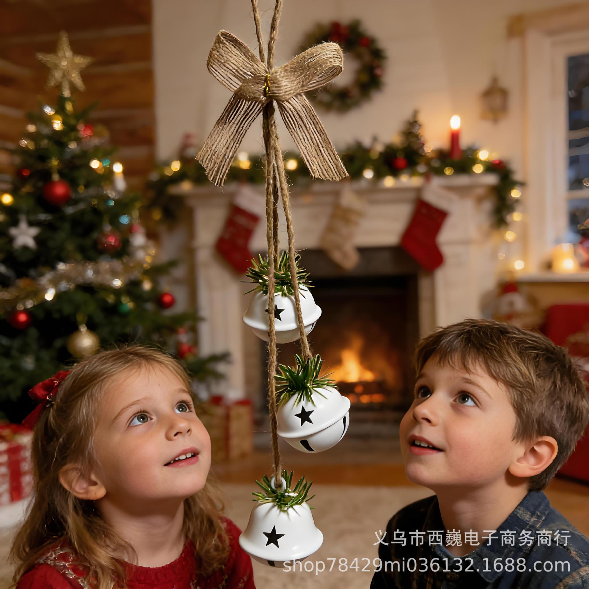 Christmas Jute Rope Bow Iron Bell Decoration 5cm Christmas Bell Christmas Tree Hanging Decoration