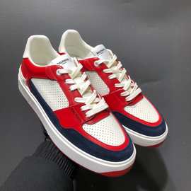 跨境Balma*n巴尔蔓红蓝白拼色牛皮冲孔低帮男鞋真皮运动休闲鞋