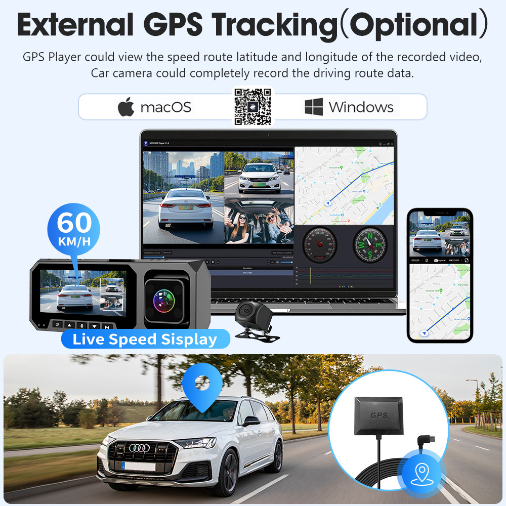 Cross-Border 4K Driving Recorder Three-Camera Infrared Night Vision Wifi+256G Capacitive Parking Monitoring Gps