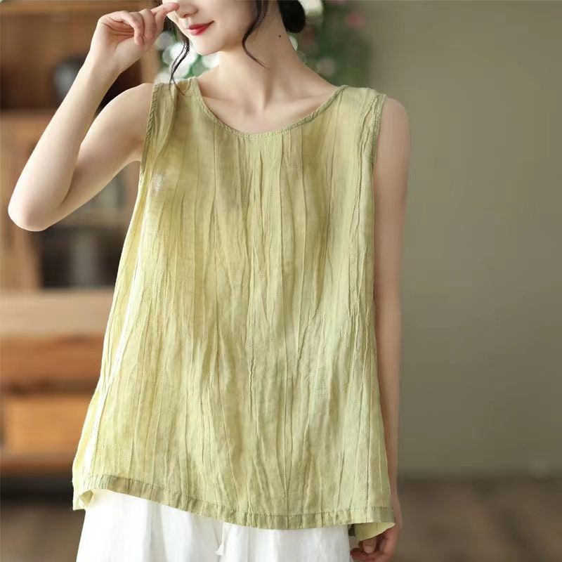 Literary Casual Cotton and Linen Camisole Spring and Summer New Large Size Loose Top for Inner Wear and Outer Wear Sleeveless T-Shirt for Women