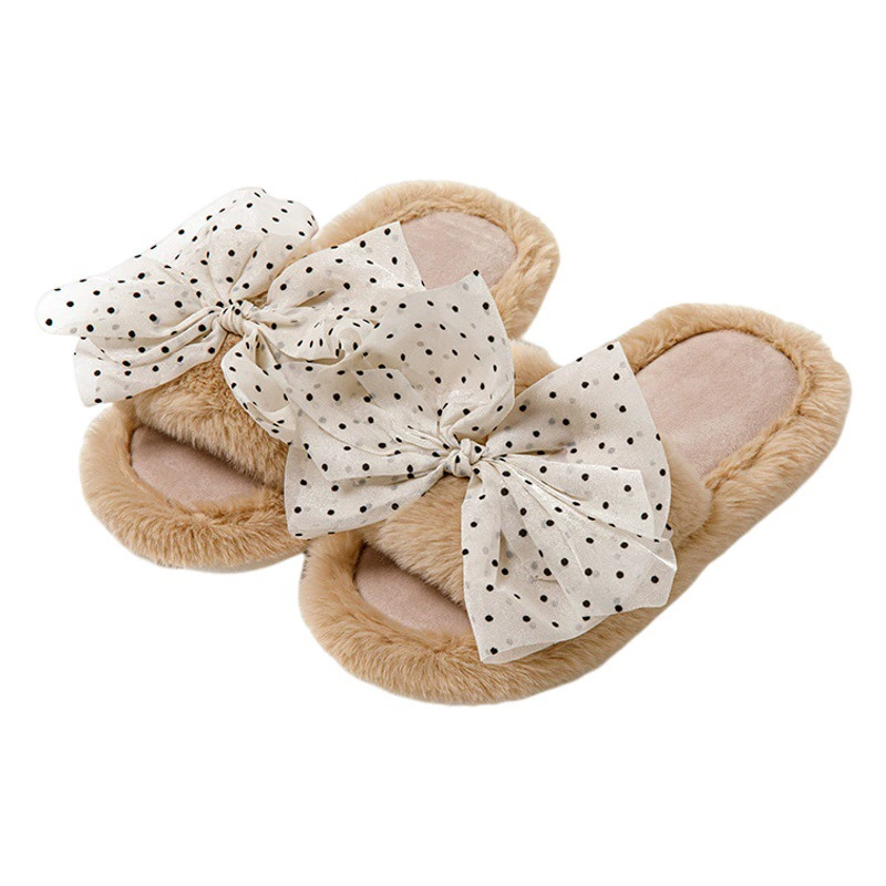 Трансграничные хлопковые тапочки с бантом, подходящие по цвету домашние и домашние плюшевые тапочки, теплые пушистые тапочки