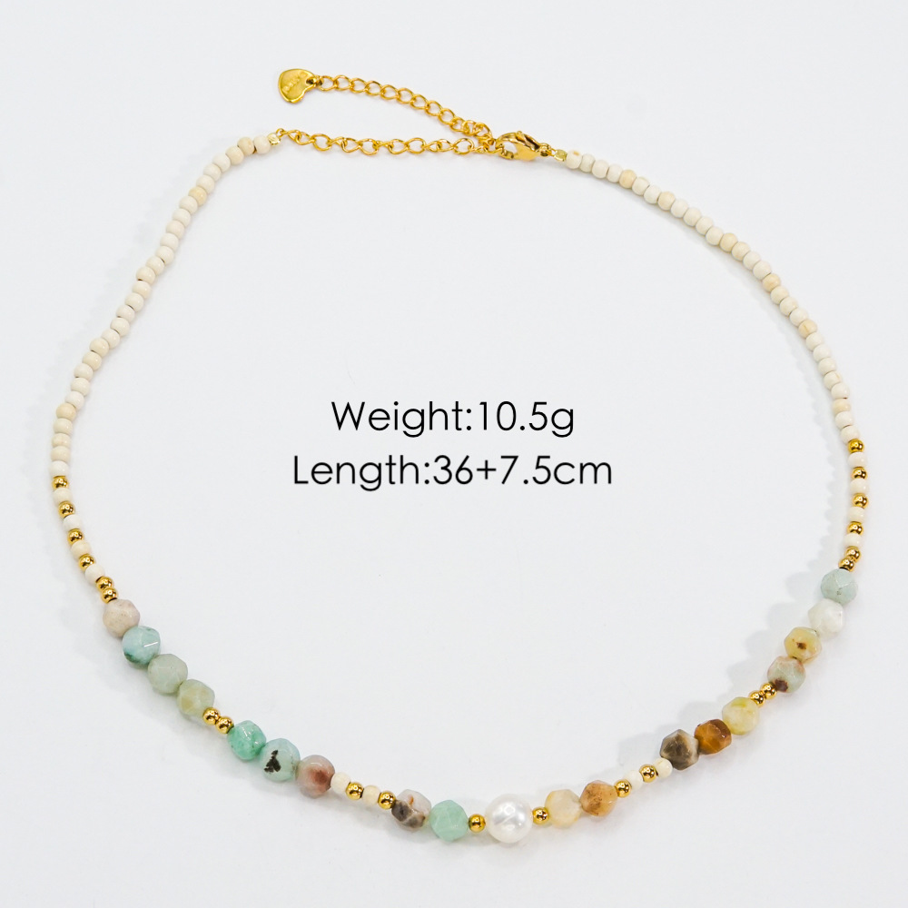 natural stone, Titanium Steel Material Geometric Pattern Women's Gender Beaded, Plating Design Simple Style Classic Style Geometric Natural Stone Titanium Steel Pendant Necklace In Bulk