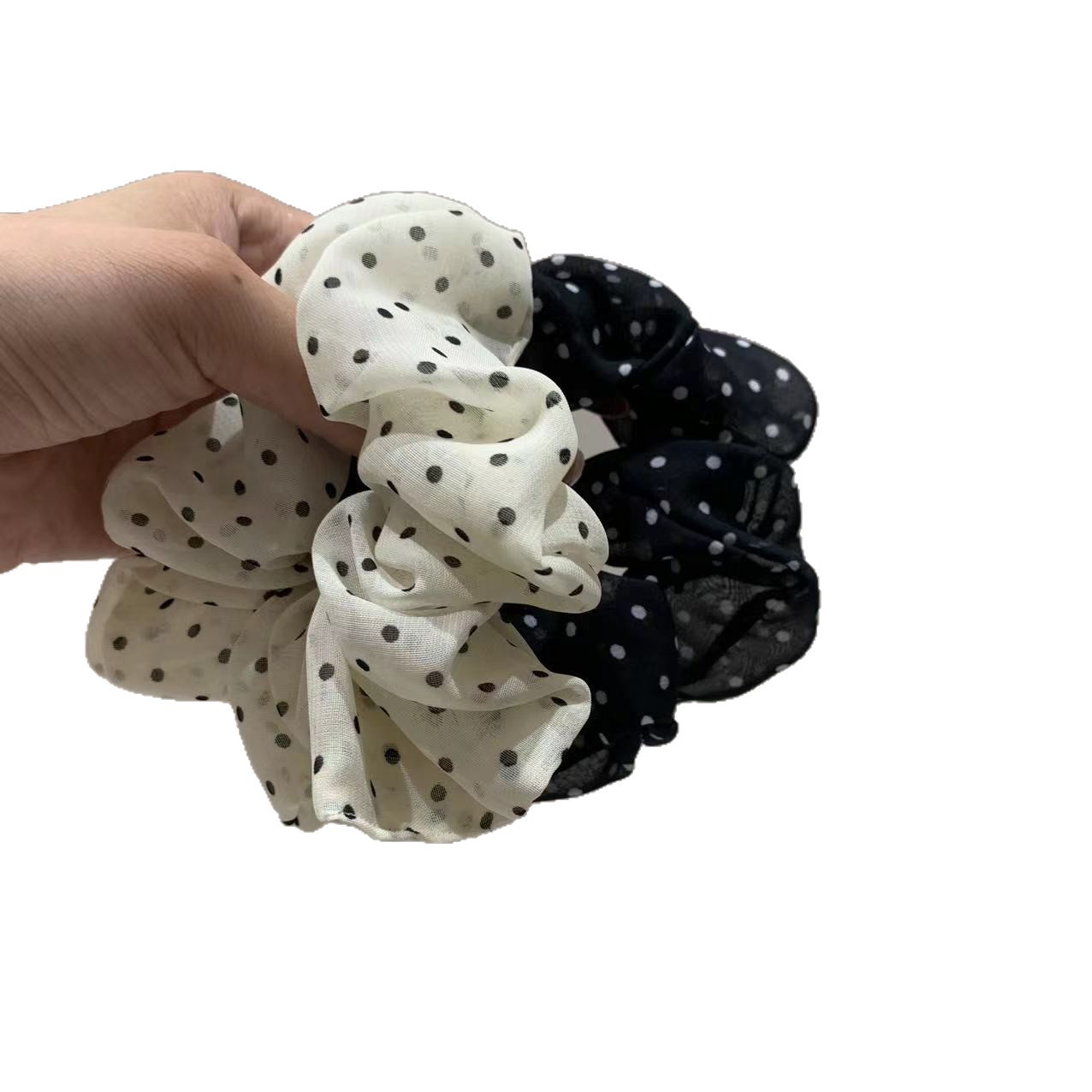 Scrunchie a pois stile coreano in garza per chignon grande_voghion.com