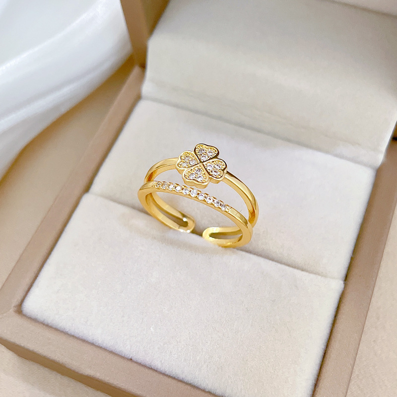 Vierblättriger Blumenring Mit Diamanten Verstellbar Damenschmuck_voghion.com