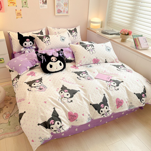 Cartoon Kurome four-piece set cute girls' fitted sheets pure cotton 100 pure cotton quilt cover spring and summer children three 1.5