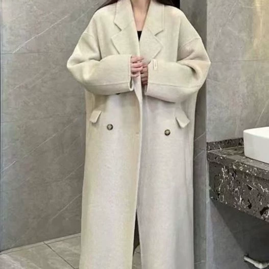 Интернет-знаменитости 2023 Осень/Зима Новое двустороннее шерстяное пальто Длинное корейское свободное повседневное длинное шерстяное пальто в наличии