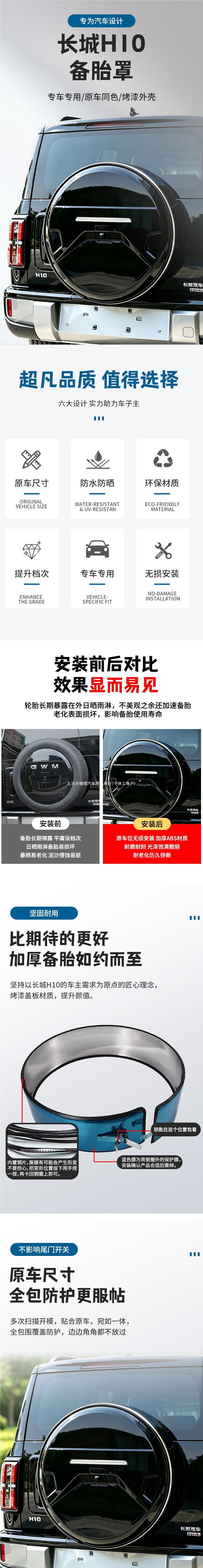 Suitable for Haval Great Wall H10 spare tire cover, tire modification, spare tire shell, rear tailgate off-road accessories, exterior tire decoration