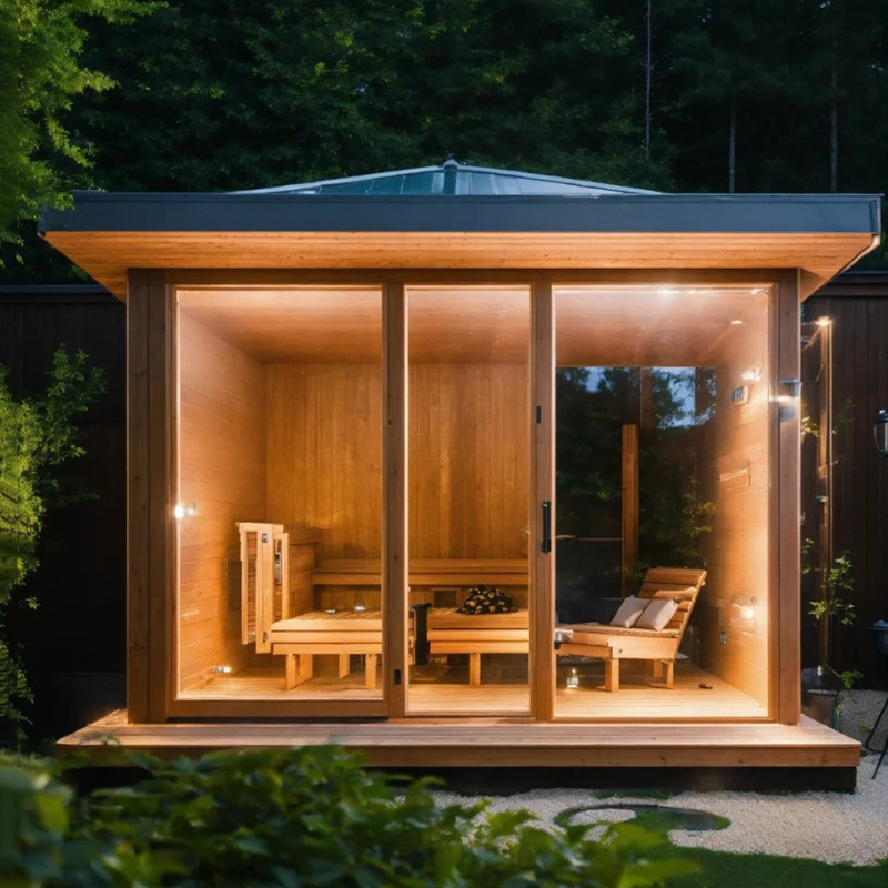 Sala de sauna de aguas termales al aire libre Sala de vapor de sudor doble individual Sala de vapor seco para cuatro personas Sala de vapor de patio multijugador Casa de madera