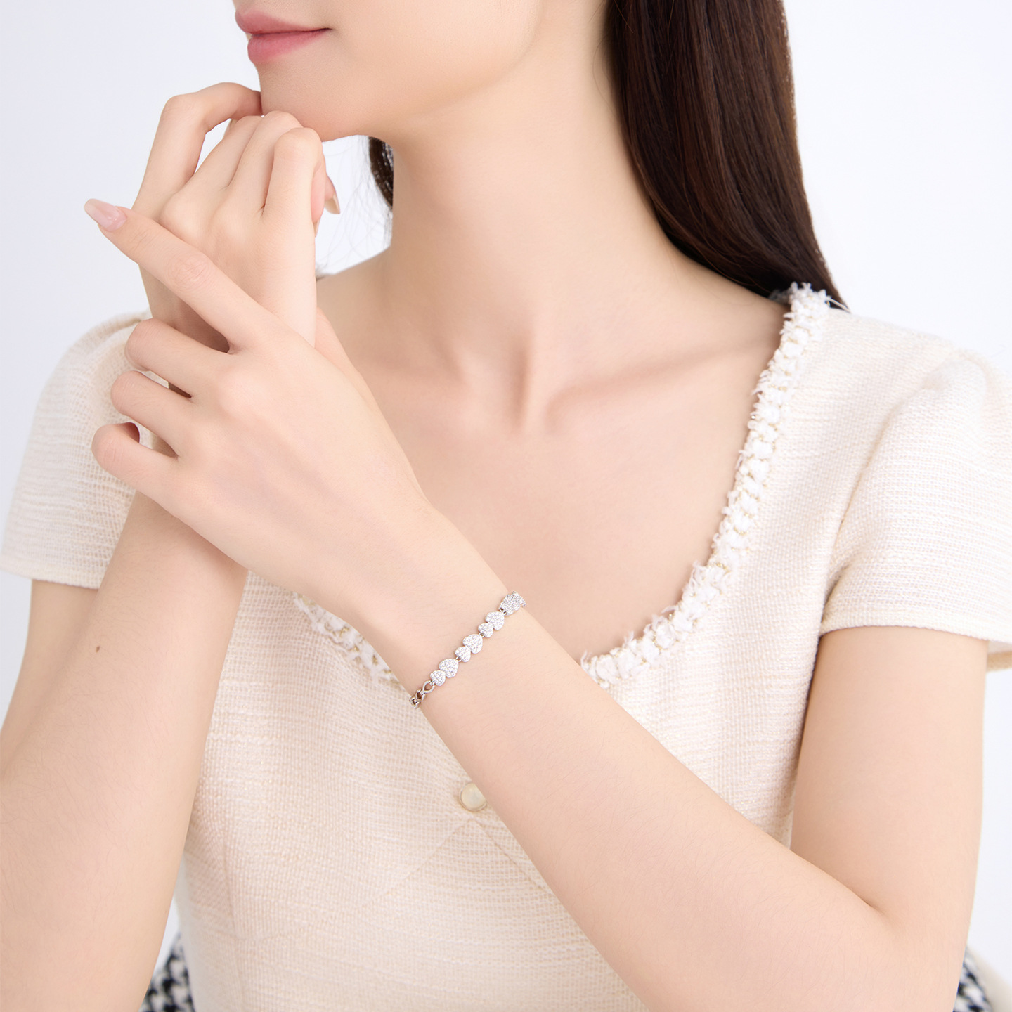 Pulsera de Corazón con Gemas de Aleación de Cobre, Decorativo, para Mujer image 5