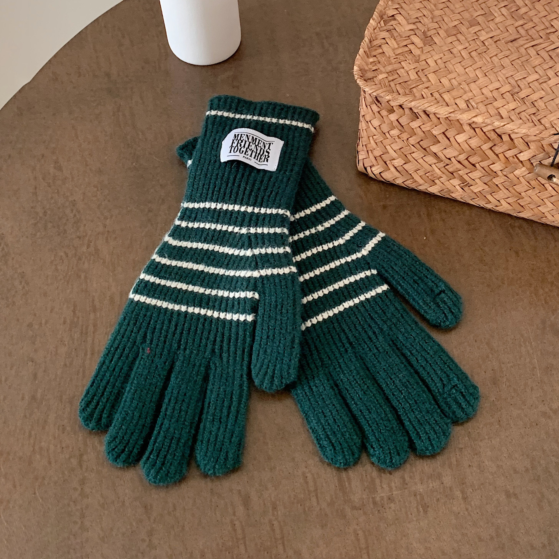 Guantes de punto a rayas coreanas personales de mujer guantes de dedo caliente pantalla táctil guantes de terciopelo ártico