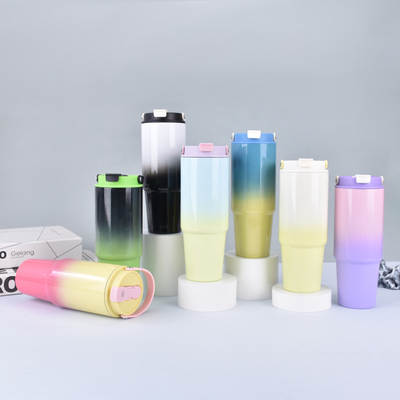 Cross-border in stock 30oz stainless steel car cup large capacity gradient color insulation Cup car outdoor vacuum insulation Cup