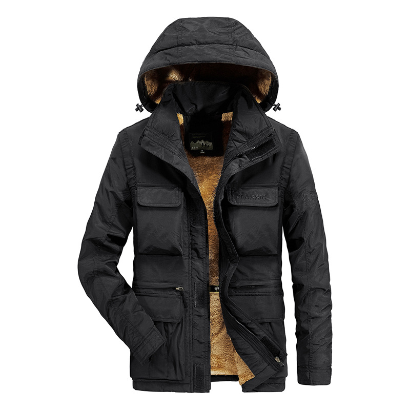 Trajes de algodón transfronterizos de hombre otoño y invierno nuevos tipos de bolsas al aire libre herramientas casuales sueltas a prueba de viento chaqueta con capuchón transpirable para hombres