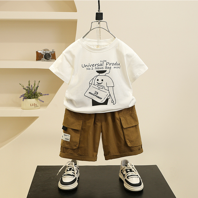 7117 traje de camisa para niños 2025 verano nuevo estilo de moda bebé camisa de manga corta verano para niños traje de tres piezas de moda