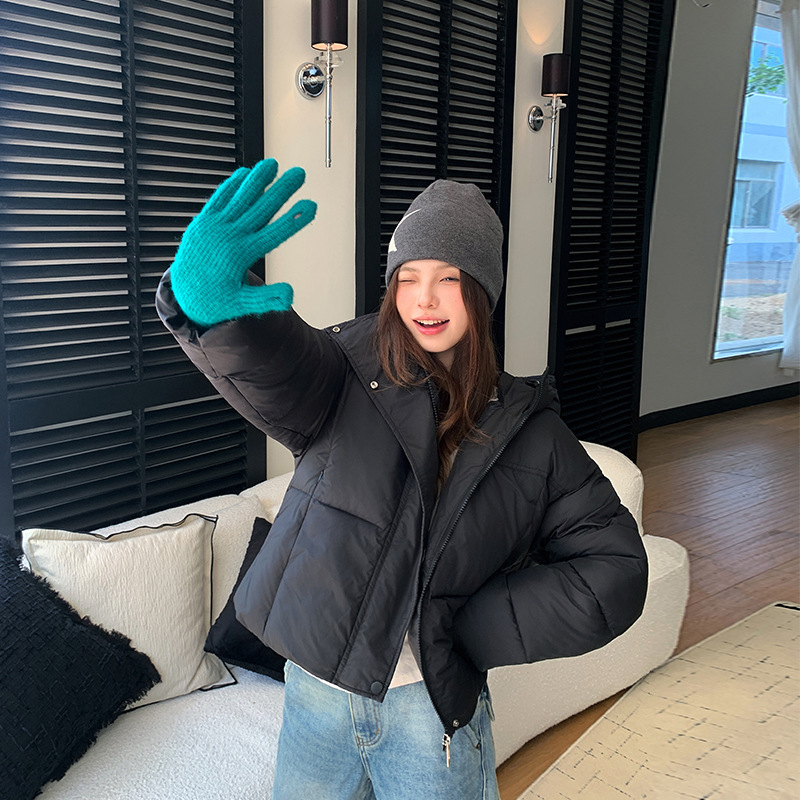 2025 invierno nuevo algodón casual chaqueta de algodón pequeño suelto mujer corto engrosado chaqueta cálida con capuz image 4