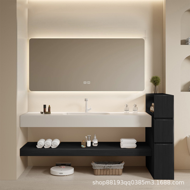 Tablero de roca doblado en caliente, lavabo integrado de cerámica sin costuras, combinación de mueble de baño, tocador moderno, armario de lavado de manos y lavabo