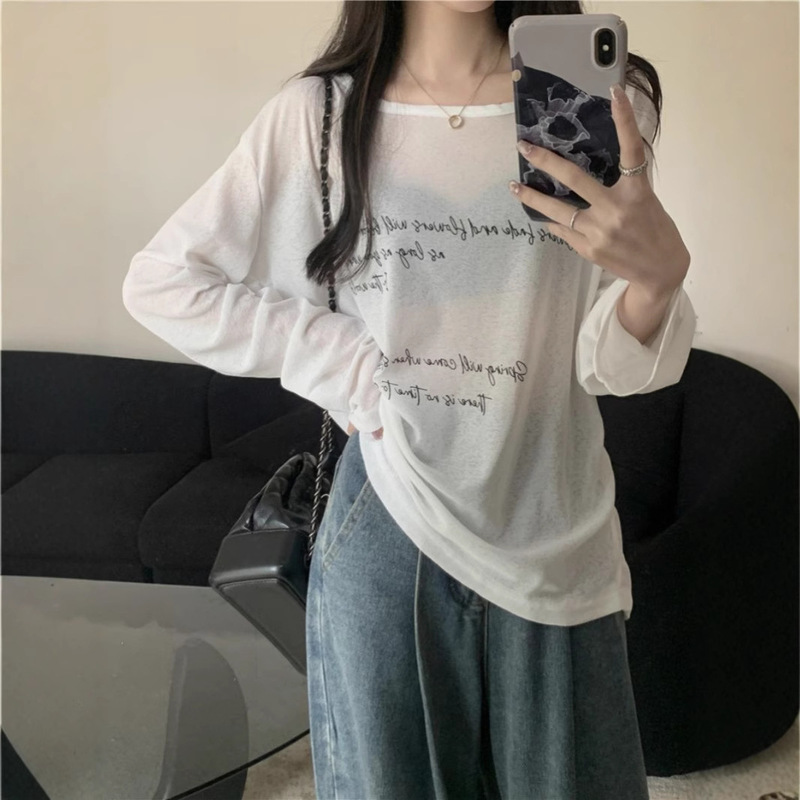 Lazy oversized Micro-transparent Sun-protective Shirt Long-sleeved T-shirt Women's Summer Thin Loose Blouse T-shirt Top Ins Lazy oversized Micro-transparent Sun-protective Shirt Long-sleeved T-shirt Women's Summer Thin Loose Blouse T-shirt Top Ins