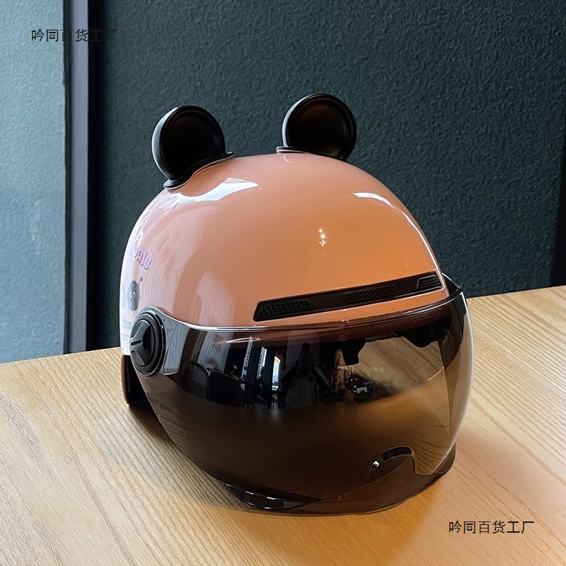 Universal 3C Certified Electric Motorcycle Helmet Sunscreen Half Helmet (Auto Parts and Accessories) - brown-short-visor-khaki-3c-certified