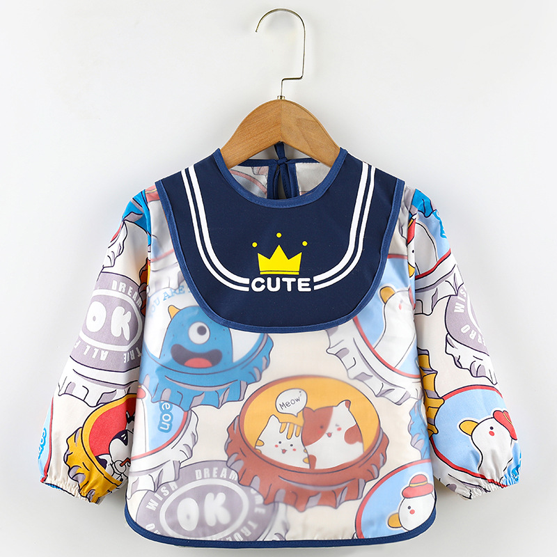Abrigo para niños primavera y otoño impermeable de manga larga anti-vestirse bebé comiendo ropa delantal niños babero ropa protectora con babero