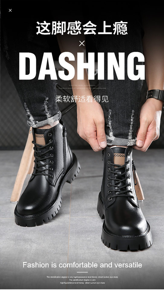 Giày bốt Martin nam da lộn cổ trung, gót 3–5 cm, lót lông giữ ấm, kiểu retro — Giày bốt đơn Q977 màu đen, Q977-1 plus nhung đen chi tiết 6
