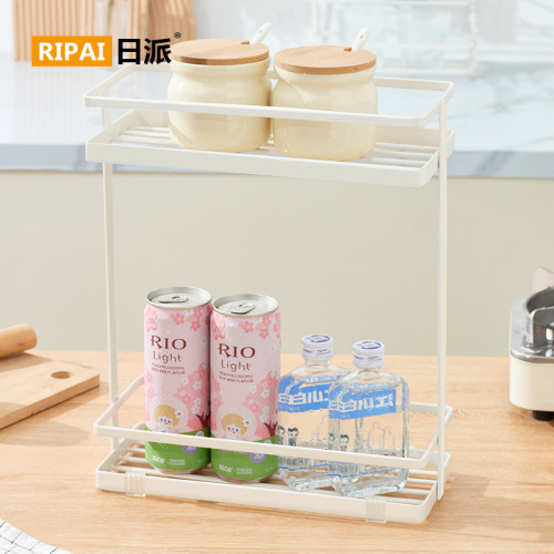 Japanese kitchen home seasoning storage rack multi-functional punch-free floor-standing layered storage rack white storage rack