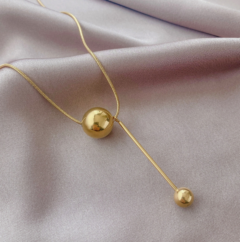 Wholesale Golden Ball Titanium Steel Necklace Fashion Clavicle Chain Pendant_colorza_4