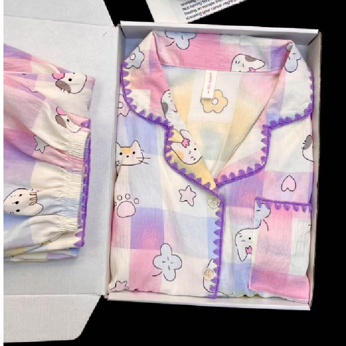Chatter en vivo explosión con cojín de pecho primavera y otoño dulce nubes algodón de manga larga pijama de niñas estudiantes set de ropa de hogar