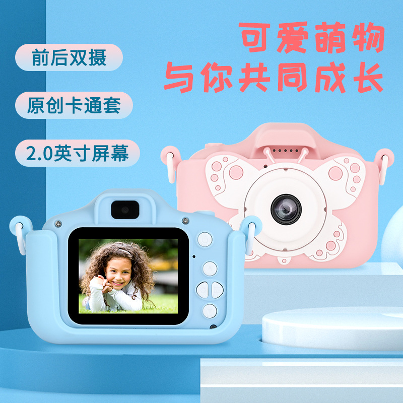 Nuevos niños digital pequeña cámara réflex frontal y trasera HD de doble cámara de dibujos animados mini cámara puede tomar fotos y videos