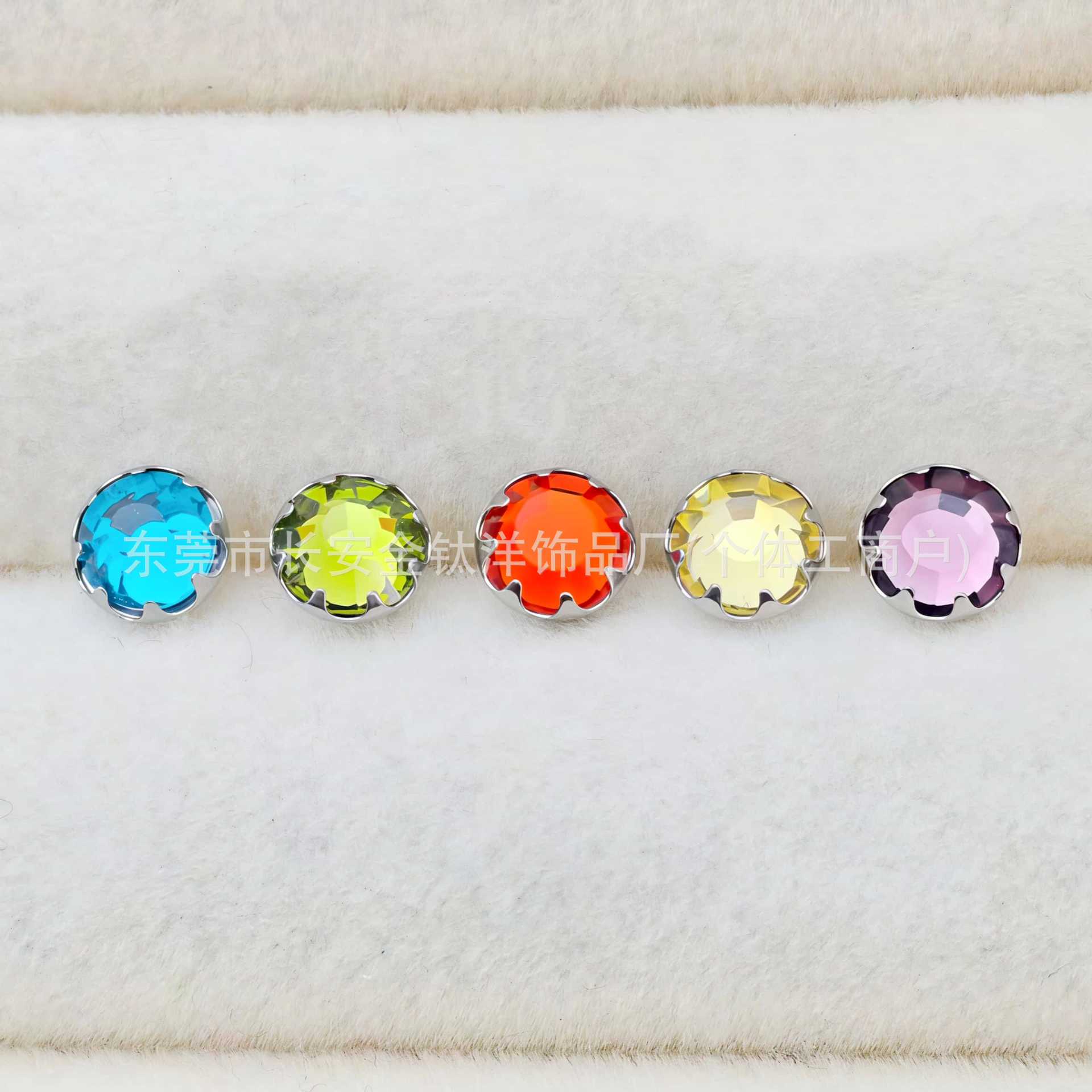 F136 Titanium Serrated Czech Drill Stone Inlaid Tongue Lip Ear Navel Piercing G23 Titanium Alloy Body Jewelry detail image 7