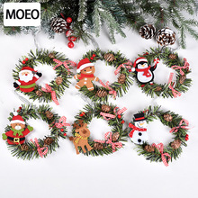 聖誕裝飾品聖誕花環掛件聖誕老人麋鹿圓形PVC掛飾聖誕樹松果掛件