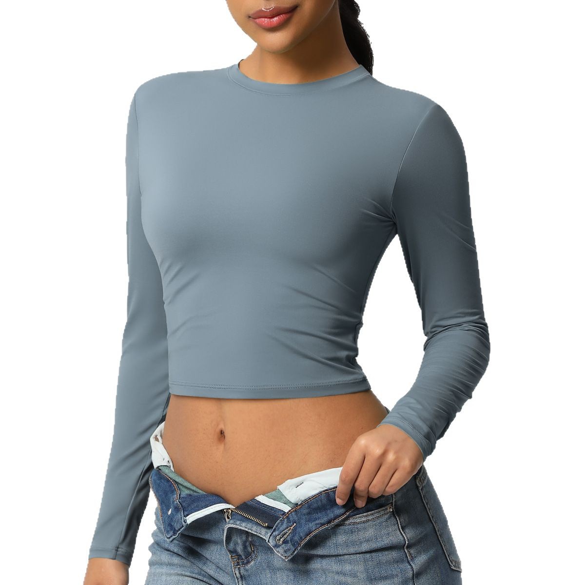 Maglietta a maniche lunghe slim fit, elastica e ad asciugatura rapida, per pilates, corsa, fitness e yoga_voghion.com