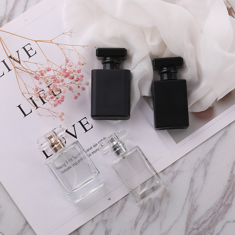 玻璃香水瓶分装瓶四方扁30/50/100ml透明黑色卡口螺纹喷雾空瓶子