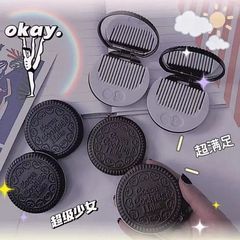 かわいいオレオチョコレートクッキー鏡insクリエイティブ屋外携帯ミニ折り畳み化粧鏡….
