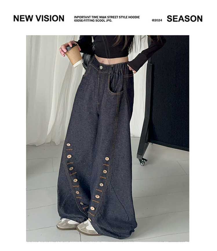 Men's Clothing Buttoned Scimitar Jeans Vintage Button-Fly Curved Hem Jeans For Kids - Soft Denim Stretch Comfort Fit (120-170cm, Unisex)_mkmklike.com