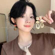 美拉德复古咖色几何吊坠耳环女耳钉长款流苏耳饰跨境专供度假风