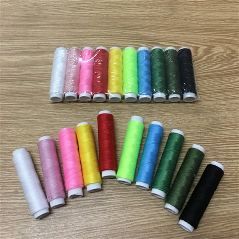 Precio de fábrica venta directa 402 hilo de poliéster hilo de coser hecho a mano para el hogar eje pequeño 50 yardas hilo de tablero de 10 colores hilo de color fijo