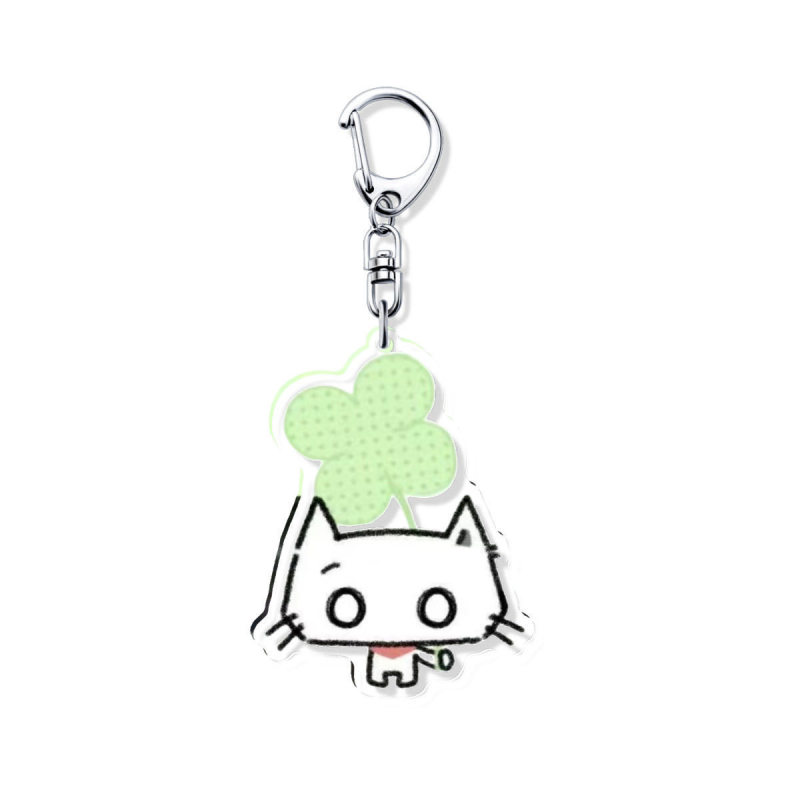 Vintage Four-Leaf Clover Kitten Pendant Lucky Acrylic Keychain High-Value Cute Backpack Decoration Gift