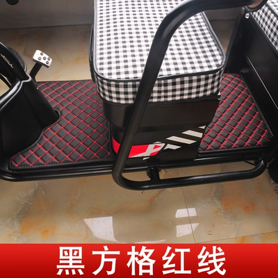 Bird Knife Foot Pad – Electric vehicle foot mat - black-checkered-red-line-front-and-rear
