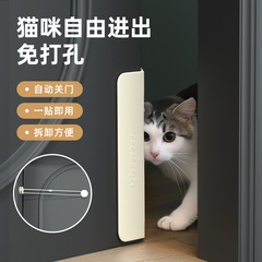 猫のドアは自由にドアに出入りします。