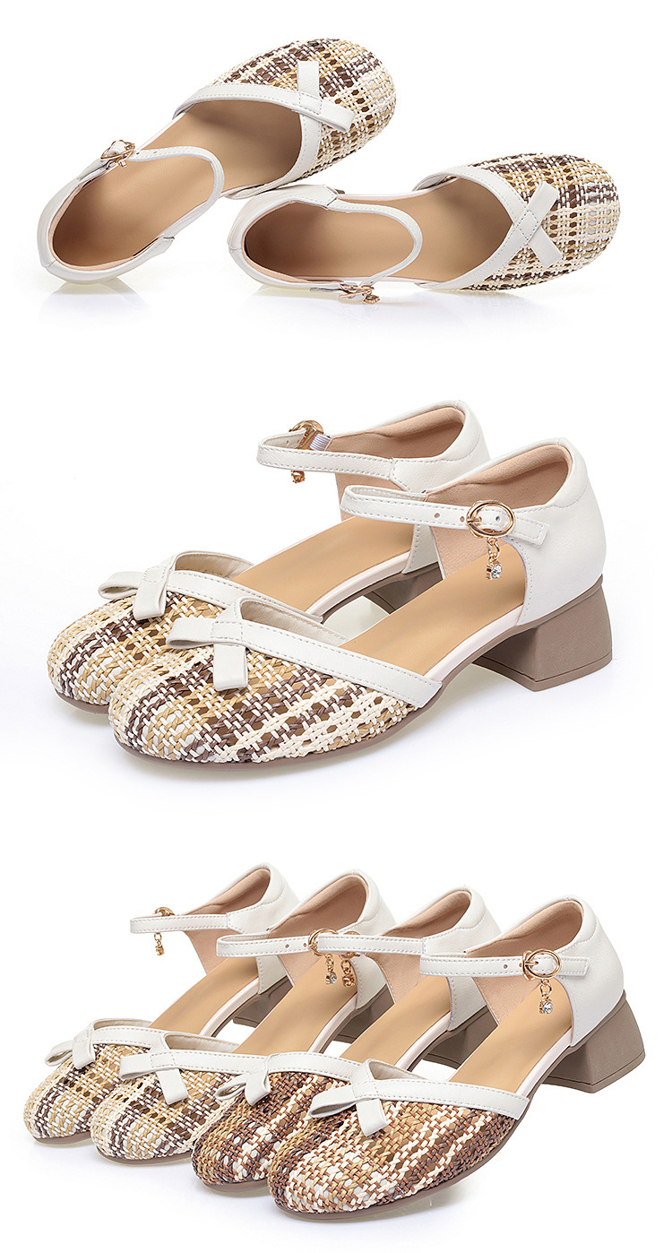 Sandal nữ bít mũi quai ngang gót vuông ổn định, kiểu bọc gót, form rộng — 0601 Nâu【Kiểu bọc gót】 chi tiết 20