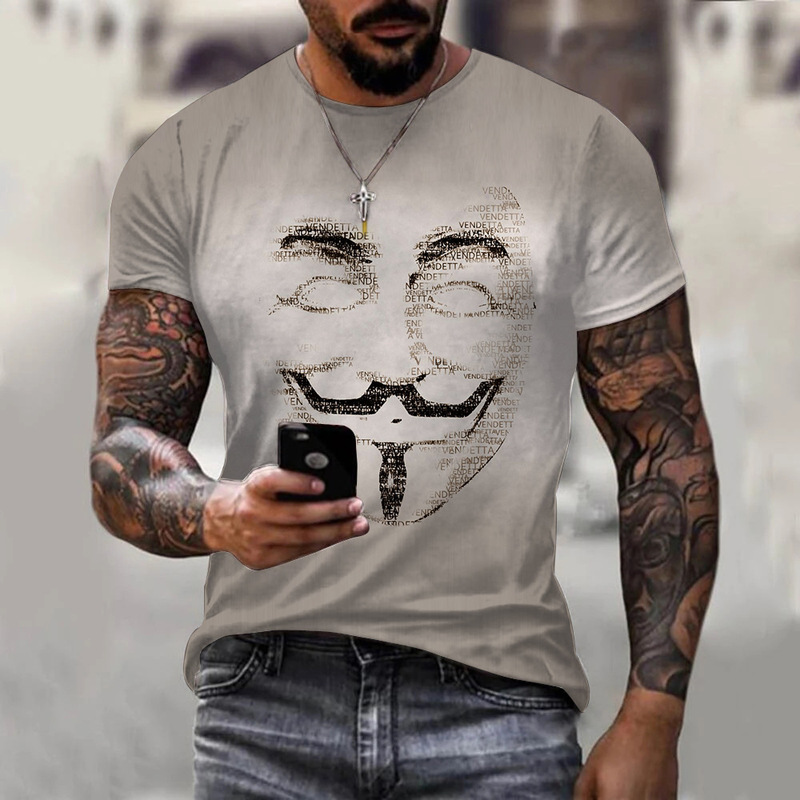 2022etsy Cross-border New Summer 3D Digital Printing Hacker Face Men's Casual Loose Short-sleeved T-shirt